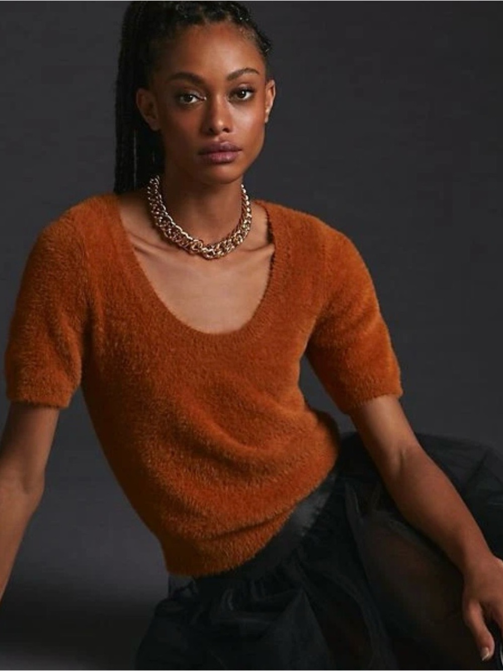 Anthropologie Maeve Scoop Neck Short-Sleeve Eyelash Sweater